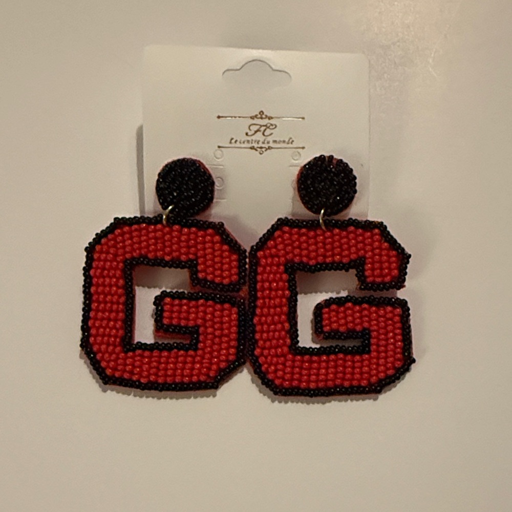 NWT Georgia G Red and Black Beaded Earrings 🏈